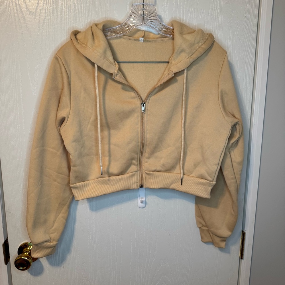 Women's Tan Cropped Hoodie Jacket Size Small